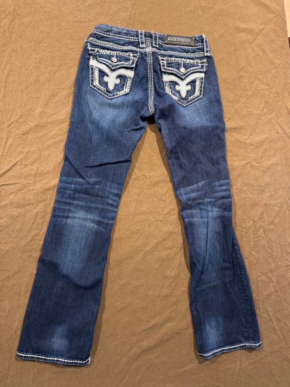 Rock Revival Women's Dark Blue Bootcut Jeans with Embroidered Back